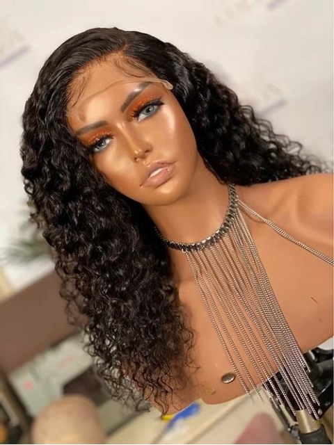 CURLY &WET 4*4 LACE CLOSURE FRONTAL HUMAN HAIR WIG WITH ...